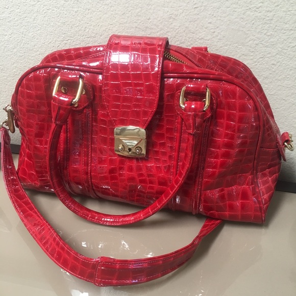 Zina Eva Handbags - Genuine Red Patent Leather Crocodile Bag